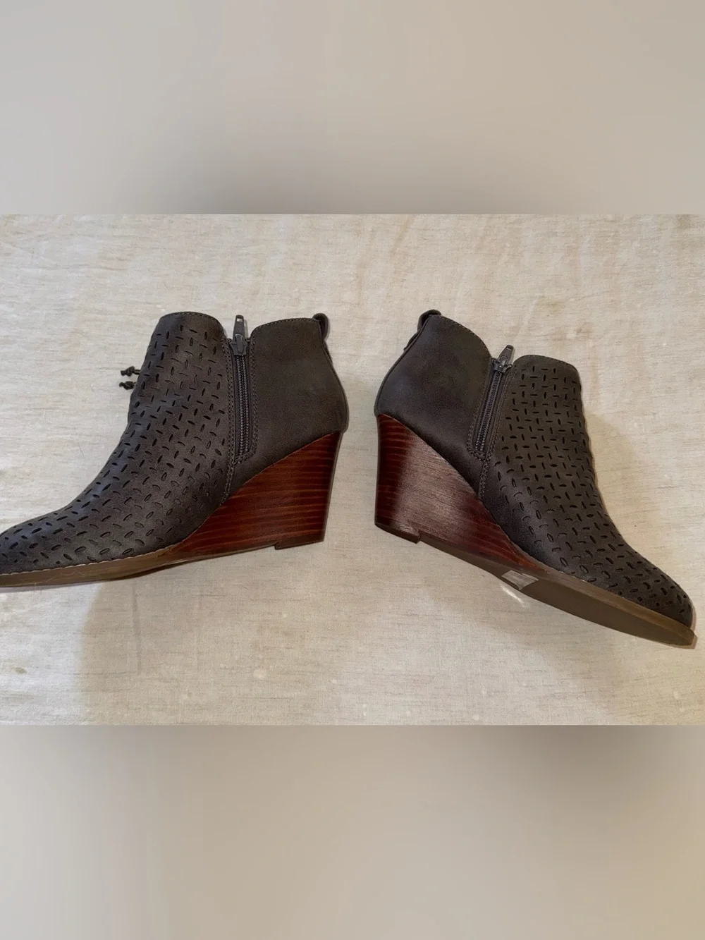 report gray Wedge Ankle Booties with Perforated Upper